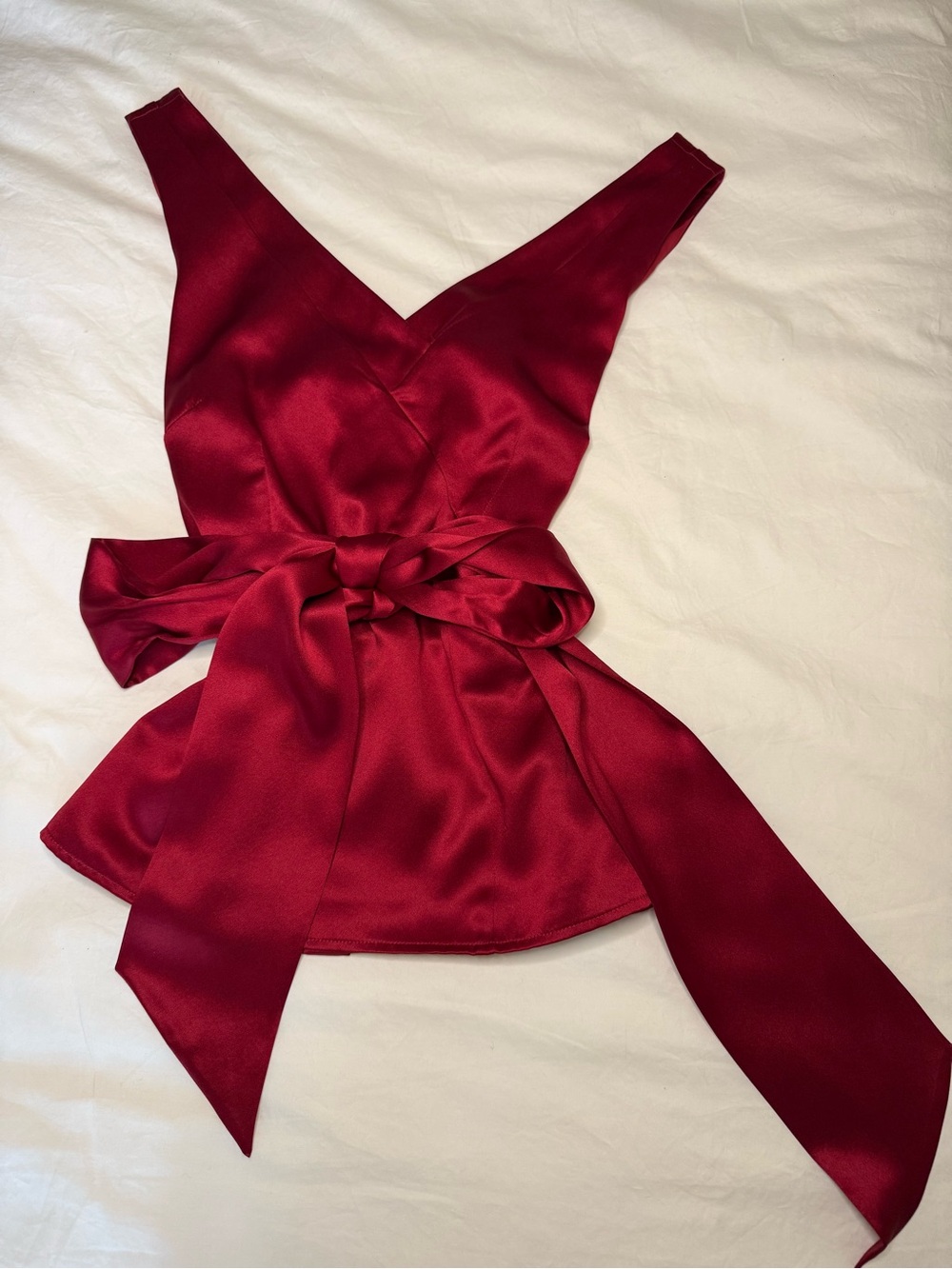 Ann Taylor Petites Red 100% Silk Wrap Peplum Tie Waist Top Size 4P